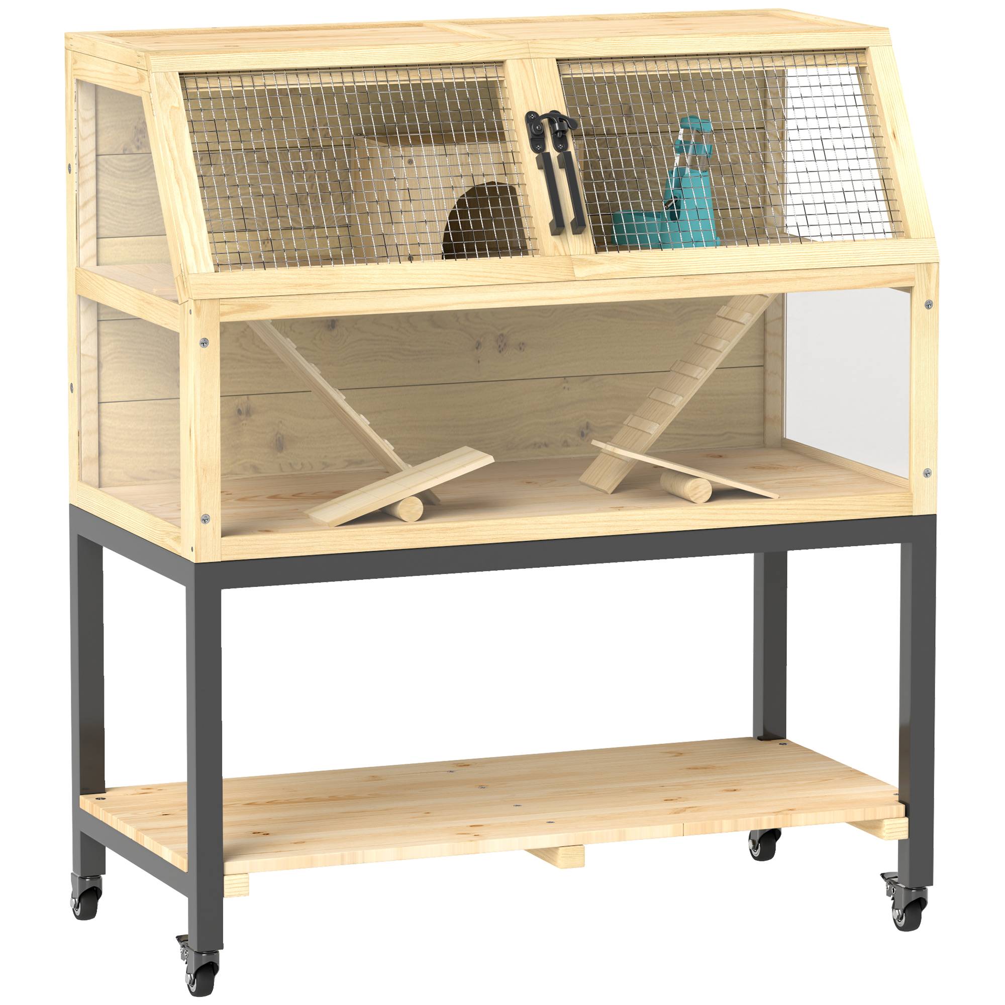 Cage Hamster Bois Sur Roulettes Rangement Accessoires Inclus 87x43x101cm - ComfortXL Pet Living - Image 2