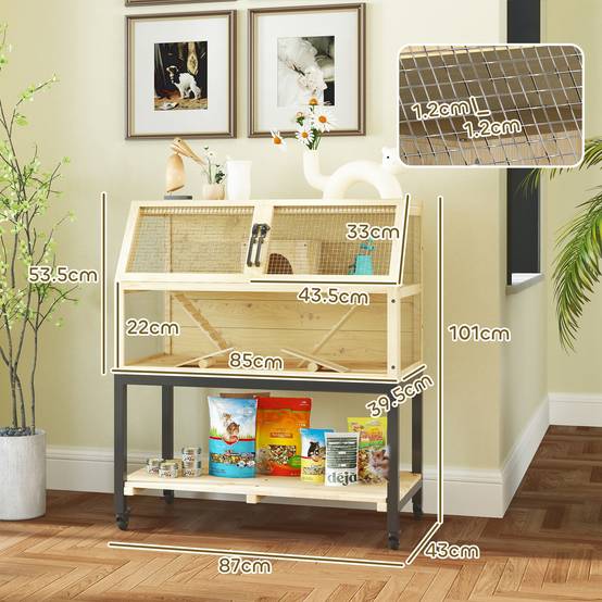 Cage Hamster Bois Sur Roulettes Rangement Accessoires Inclus 87x43x101cm - ComfortXL Pet Living - Image 3