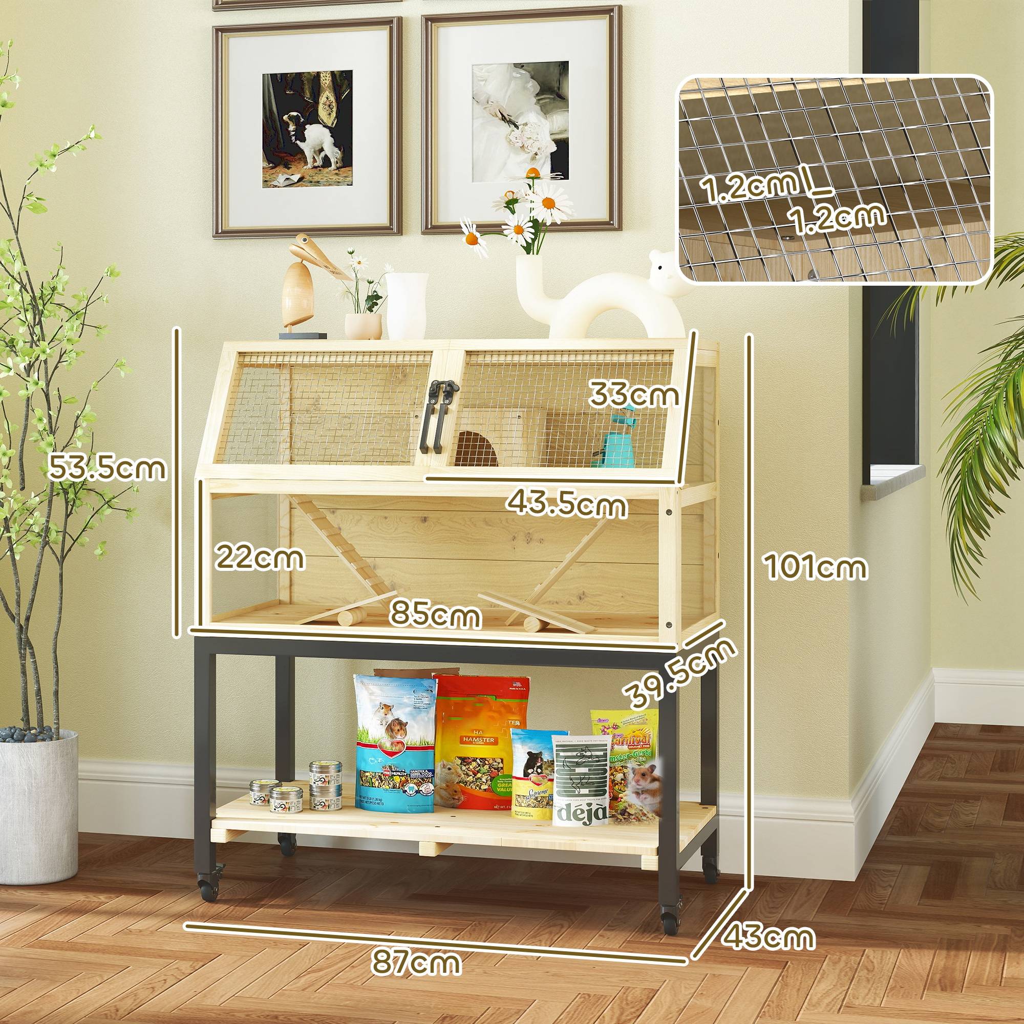 Cage Hamster Bois Sur Roulettes Rangement Accessoires Inclus 87x43x101cm - ComfortXL Pet Living - Image 3