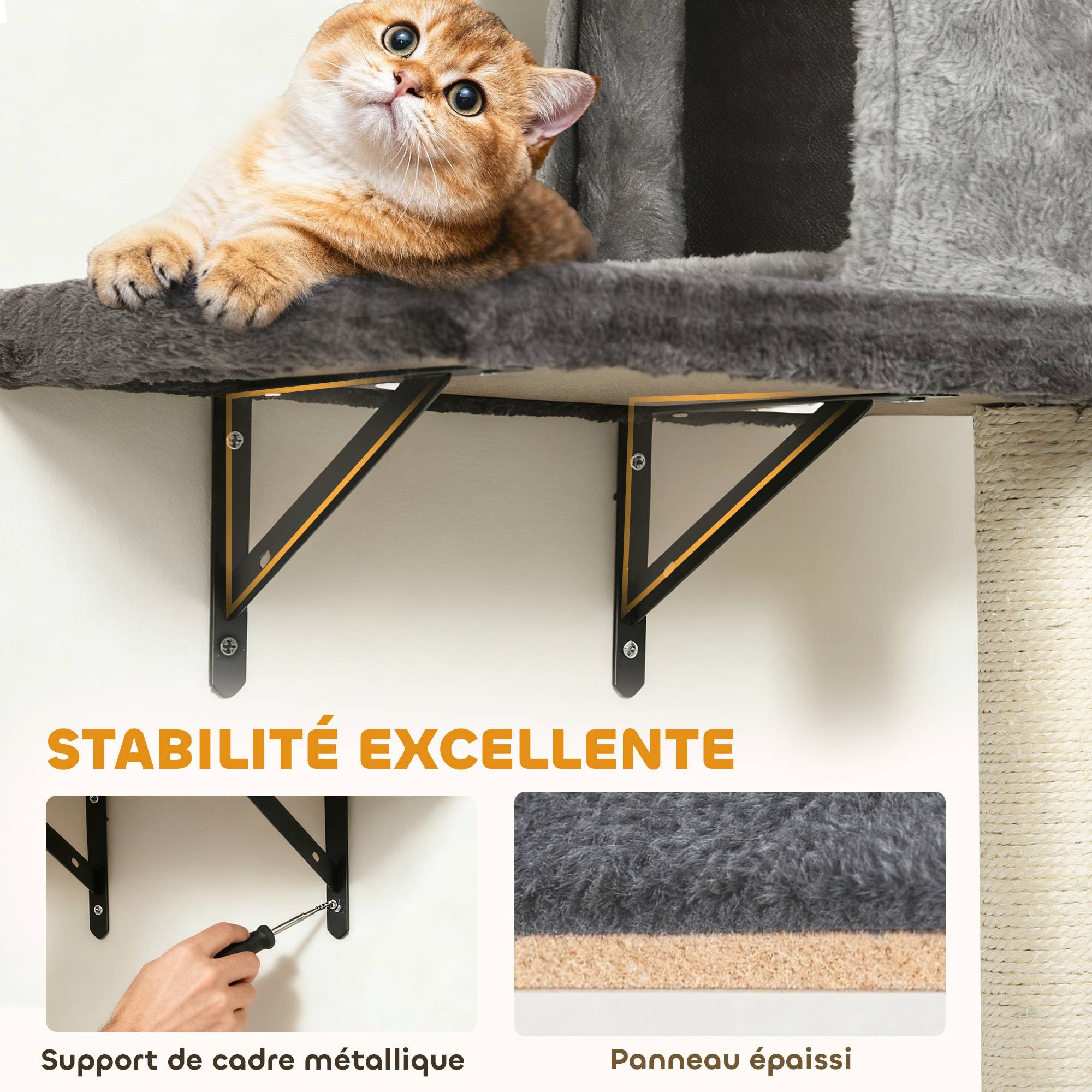 Étagères murales pour chat arbre à chat mural 5 pièces 2 niches hamac plateformes griffoirs en sisal gris - Image 6
