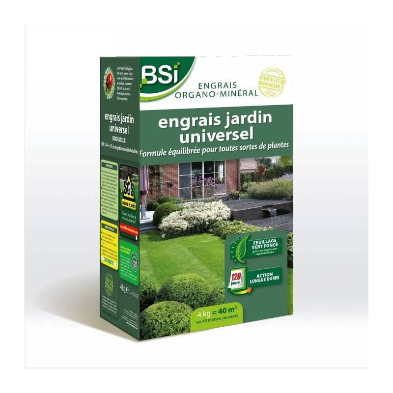 BSI - Bsi - Engrais Bio Universel - Pour Des Végétaux Multiples - Gazon, Potager, Fleurs ... - Action Longue - 4kg - Jusqu'a 40 M²