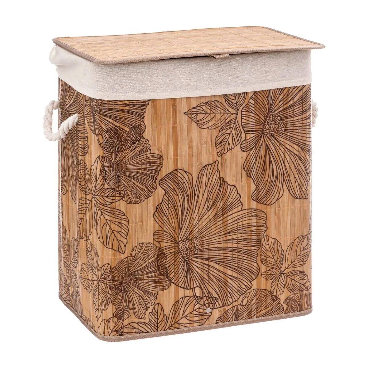 Panier à Linge en Bambou "Blackflora" 50L Beige - Image 1