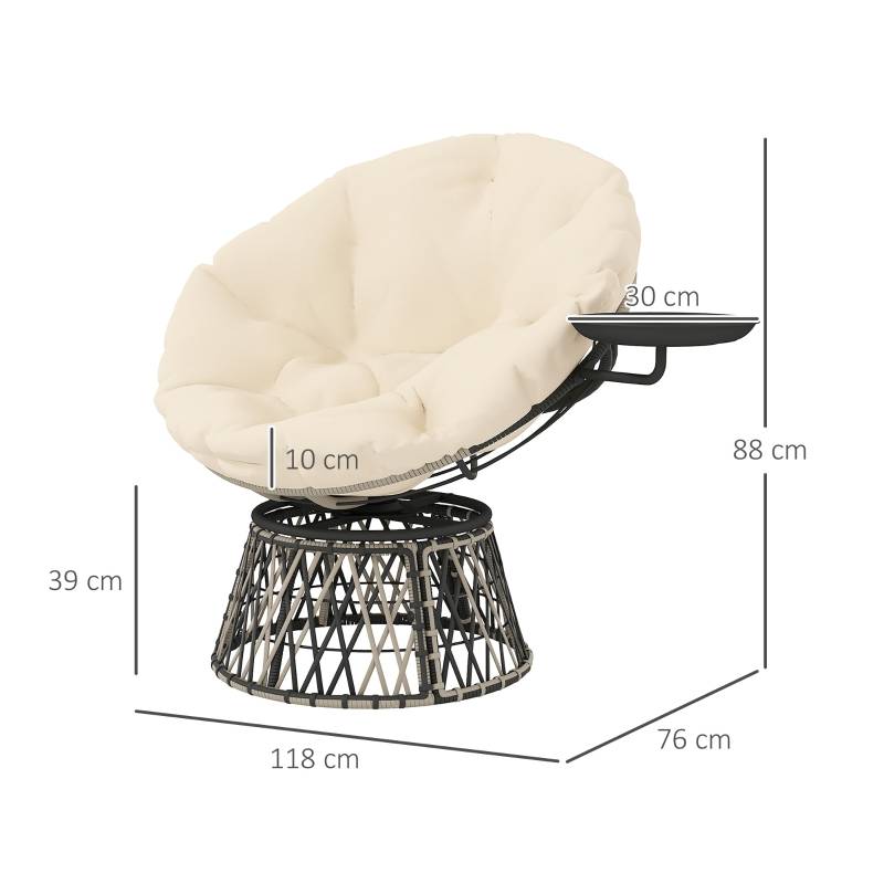 Fauteuil Papasan Résine Jardin Pivotant 360° Tablette Beige - ComfortXL Outdoor Living - Image 3