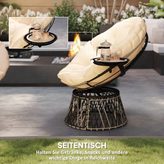 Fauteuil Papasan Résine Jardin Pivotant 360° Tablette Beige - ComfortXL Outdoor Living - Image 5