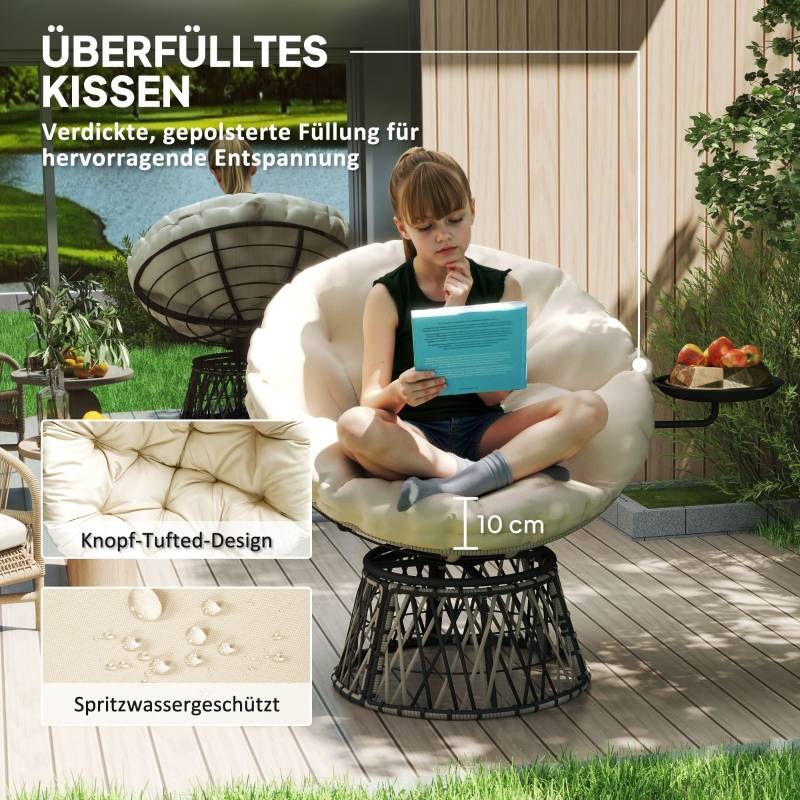 Fauteuil Papasan Résine Jardin Pivotant 360° Tablette Beige - ComfortXL Outdoor Living - Image 6