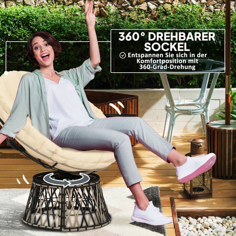 Fauteuil Papasan Résine Jardin Pivotant 360° Tablette Beige - ComfortXL Outdoor Living - Image 4