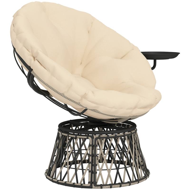 Fauteuil Papasan Résine Jardin Pivotant 360° Tablette Beige - ComfortXL Outdoor Living - Image 2