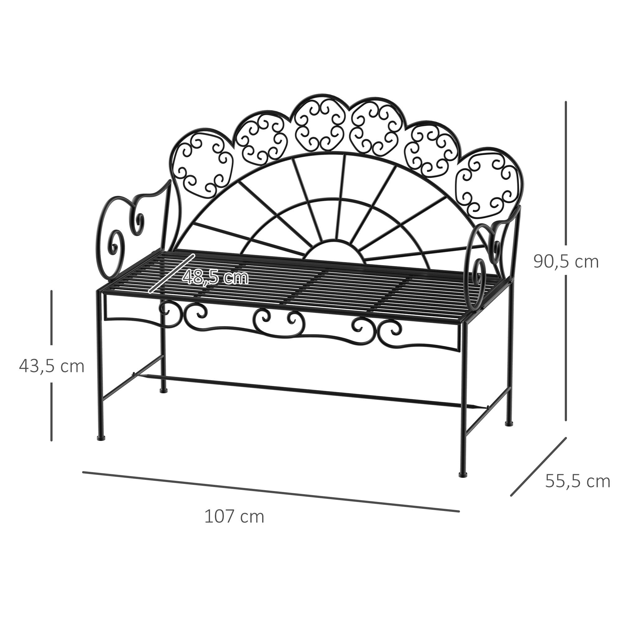 ComfortXL - Banc de jardin 2 places métal noir 107 x 55,5 x 92 cm extérieur terrasse dossier décoratif résistant aux intempéries - Image 3