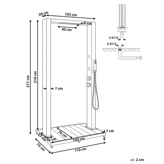 Beliani - Douche d'extérieur Acier inox Argenté SURAMA - 110x75x217- Beliani - Image 3
