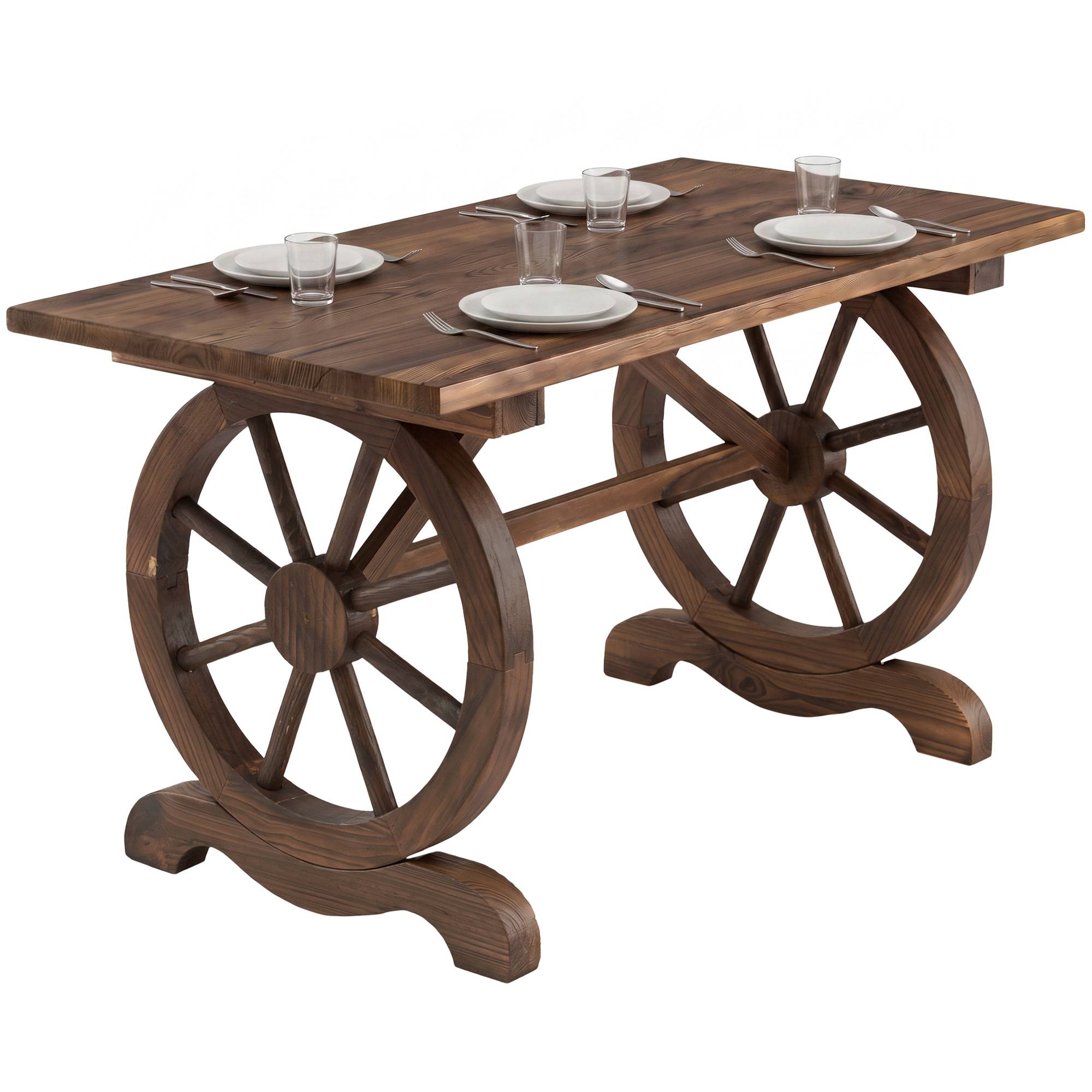 Sans Marque - Table de jardin style campagnard avec pieds à roulettes, en bois de sapin résistant aux intempéries, 110 x 60 x 65 cm - Image 1