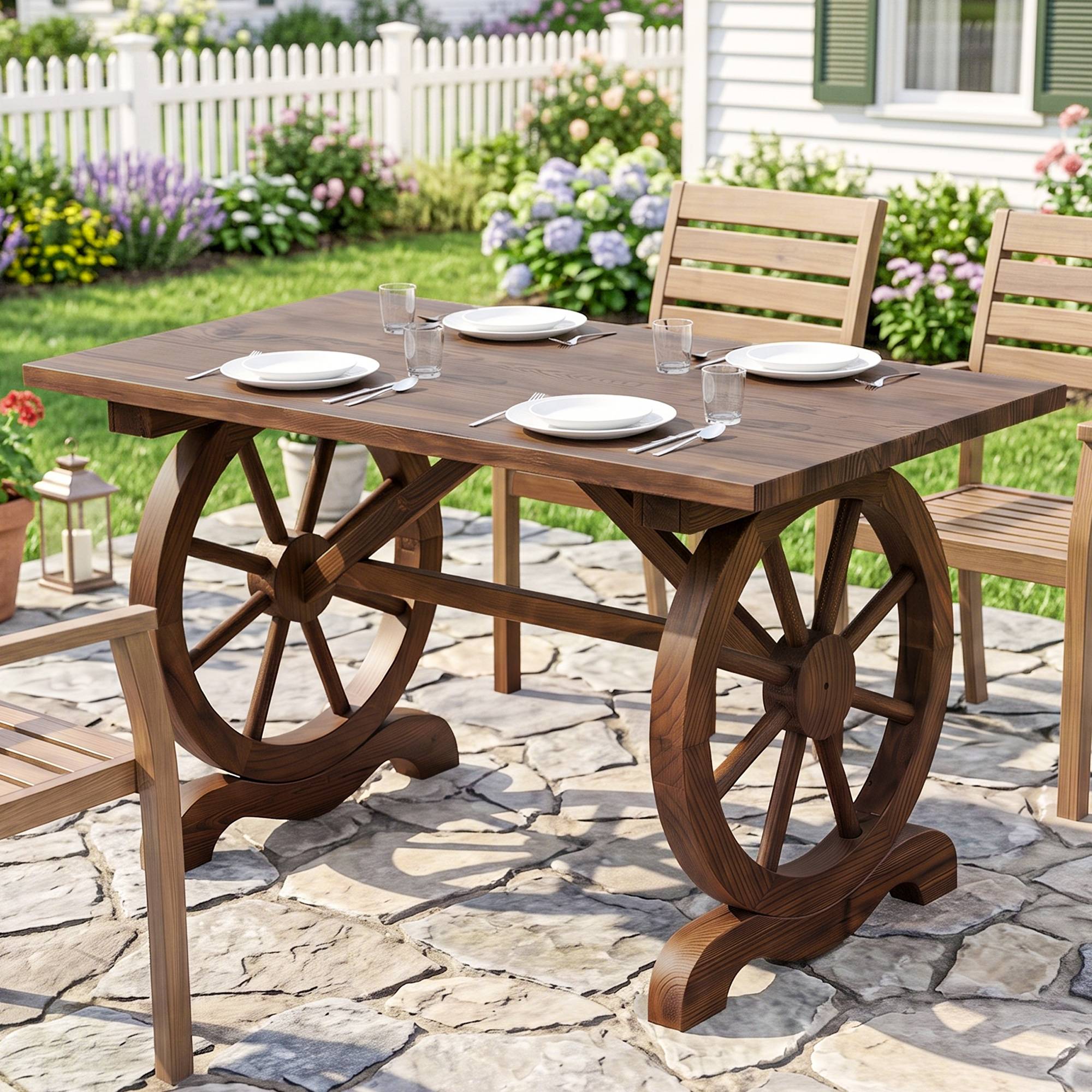 Sans Marque - Table de jardin style campagnard avec pieds à roulettes, en bois de sapin résistant aux intempéries, 110 x 60 x 65 cm - Image 4
