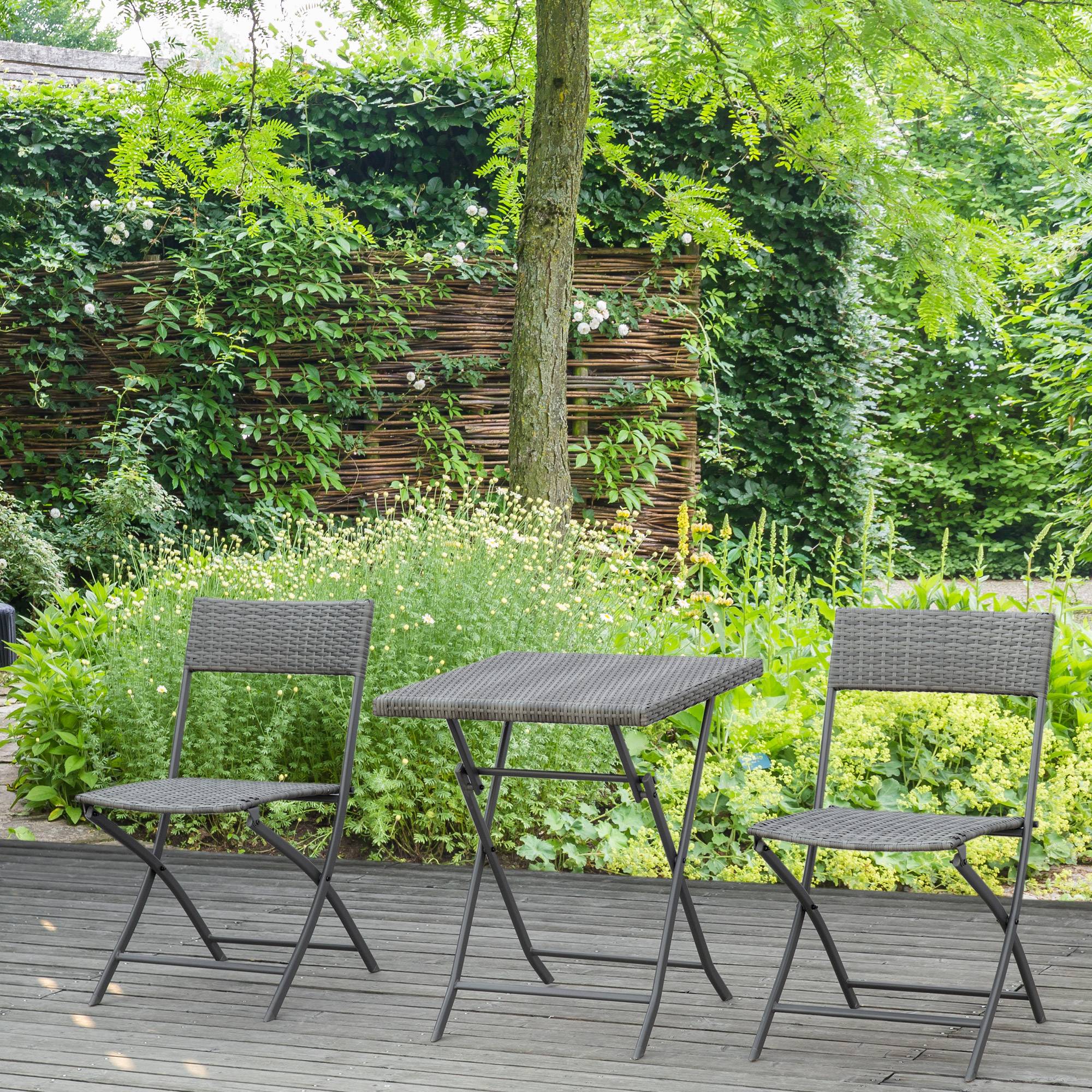 Outsunny - Ensemble meubles de jardin design table carré et chaises pliables résine tressée imitation rotin gris - Outsunny - Image 2