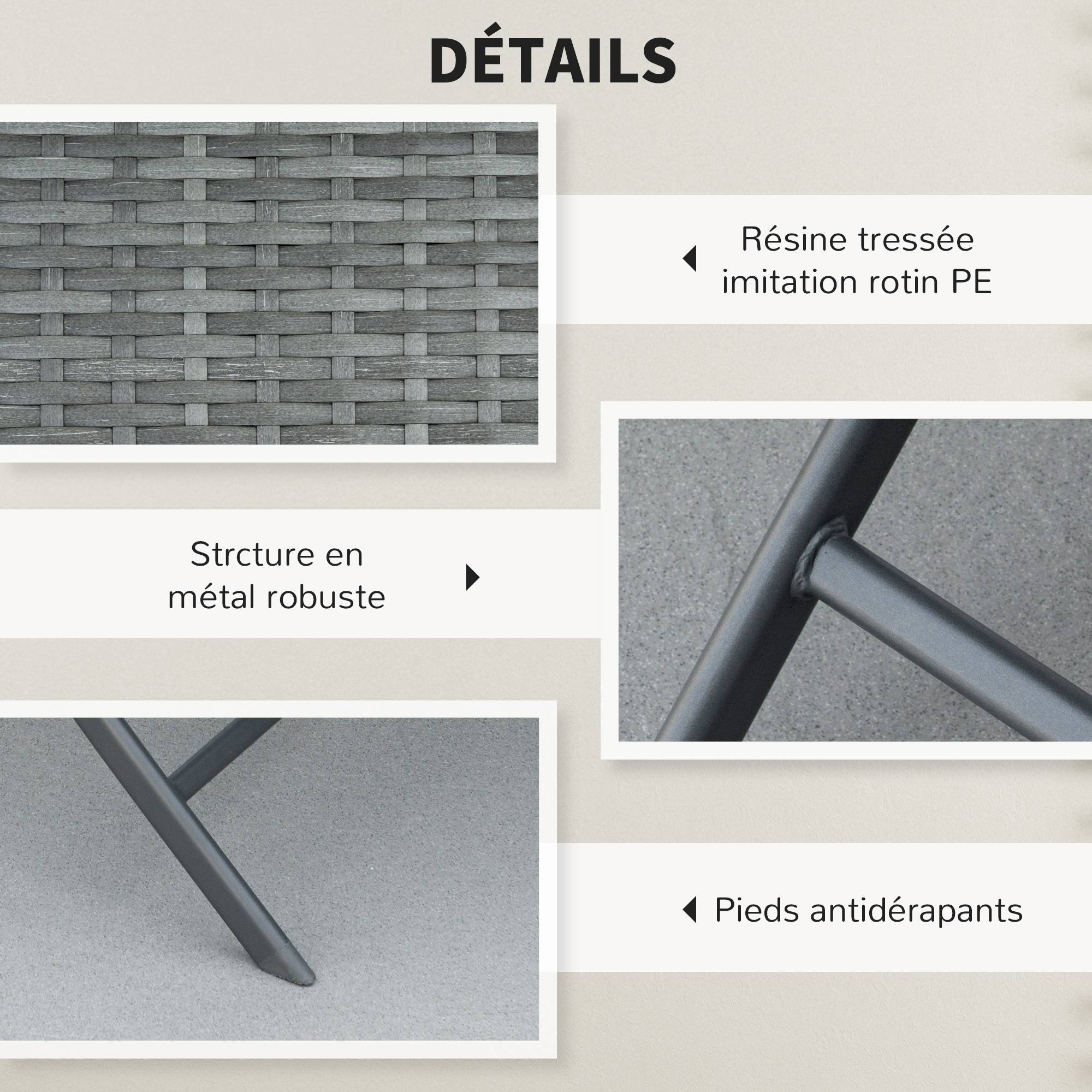 Outsunny - Ensemble meubles de jardin design table carré et chaises pliables résine tressée imitation rotin gris - Outsunny - Image 4