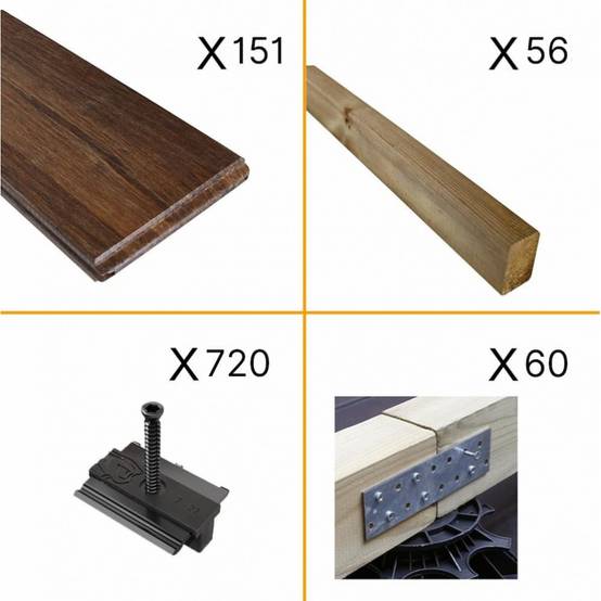 Kit Terrasse Bambou 40m² MELODY - 151 lames de Terrasse (185 x 13.9 x 1.8 cm) - Fixation Clips Cobra Hybrid 7-22 - Garantie 25 ans - Image 2
