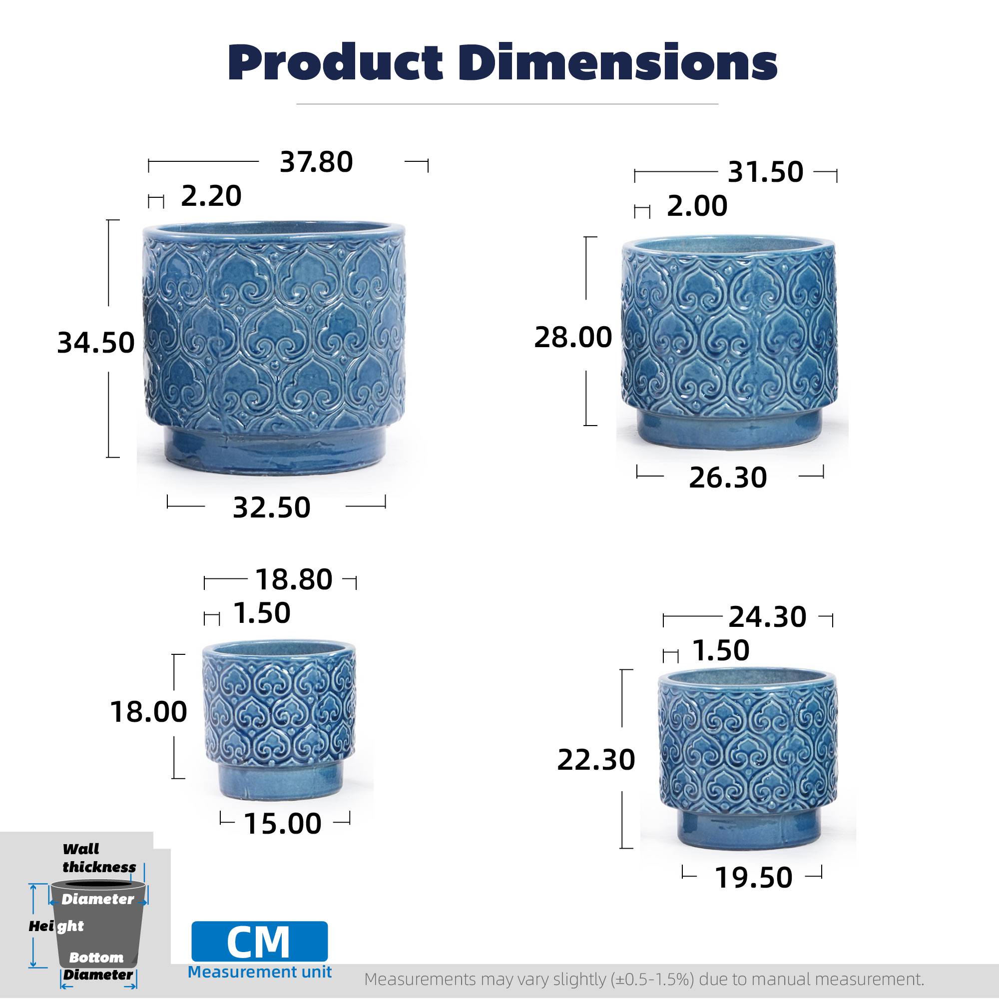 ComfortXL - Petit pot de fleurs céramique bleu Ø19 cm intérieur bureau avec drainage décor cœur - ComfortXL Outdoor Living - Image 3
