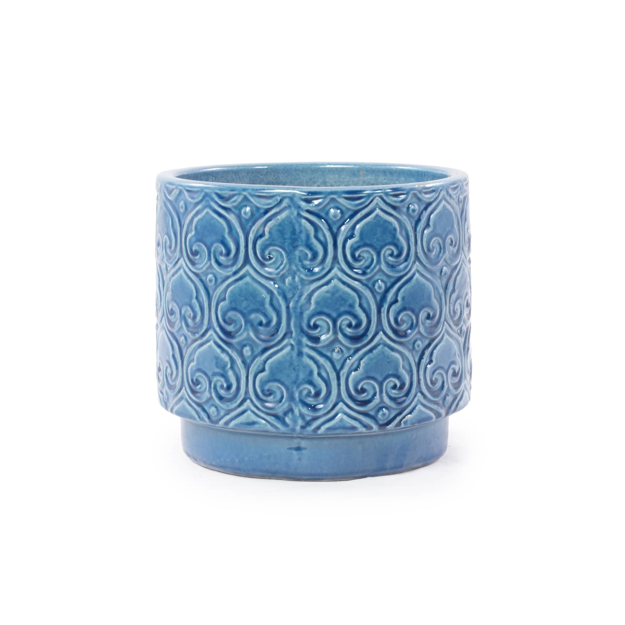 ComfortXL - Petit pot de fleurs céramique bleu Ø19 cm intérieur bureau avec drainage décor cœur - ComfortXL Outdoor Living - Image 1
