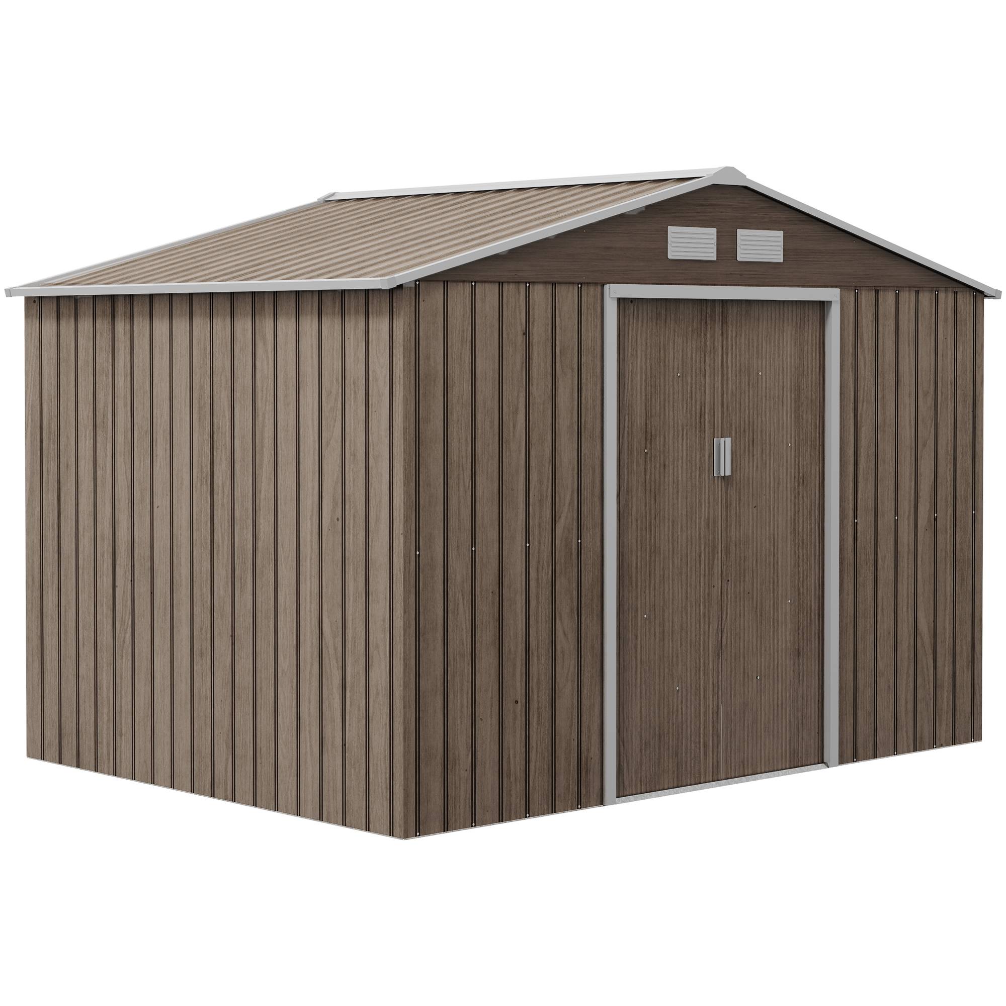 Abri de jardin en acier avec 4 aérations et 2 portes coulissantes, 277 x 195 x 192 cm, marron clair - Image 1