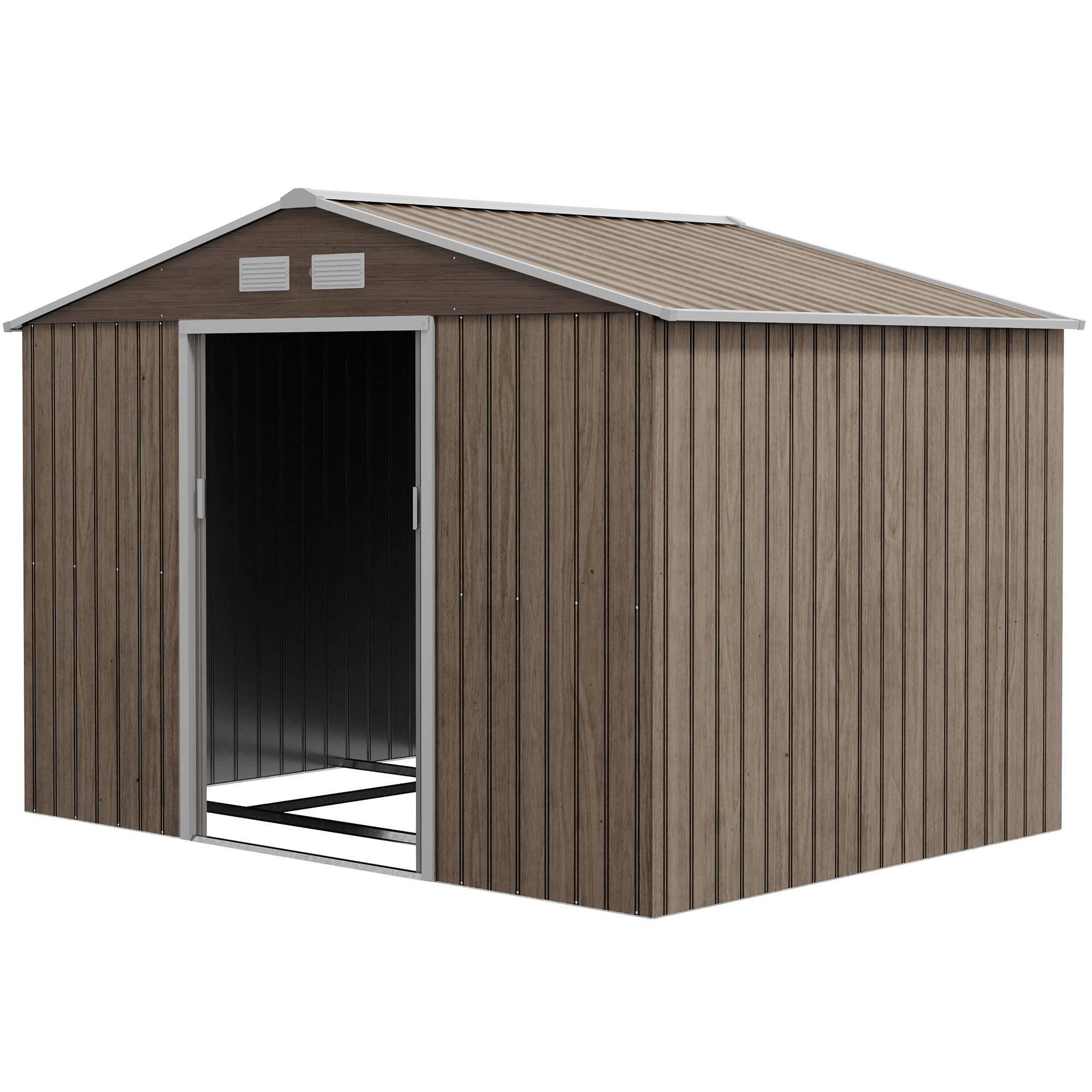 Abri de jardin en acier avec 4 aérations et 2 portes coulissantes, 277 x 195 x 192 cm, marron clair - Image 2