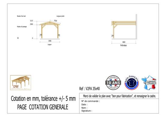Carport Bois Douglas Français 14 m² – 2 pentes adossé – 2 poteaux – Abri voiture extérieur – Garantie 10 ans - Image 3