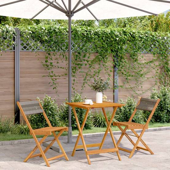 Ensemble de bistro 3 pcs | Mobilier d'extérieur gris polypropylène et bois massif Maison Chic - Image 2