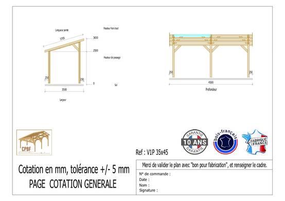 Cpbf Charpentes - Carport une pente 350cmx450cm, bois DOUGLAS Français (Charpente en bois-auvent-abri voiture) 16 m². Garantie 10 ans - Image 2