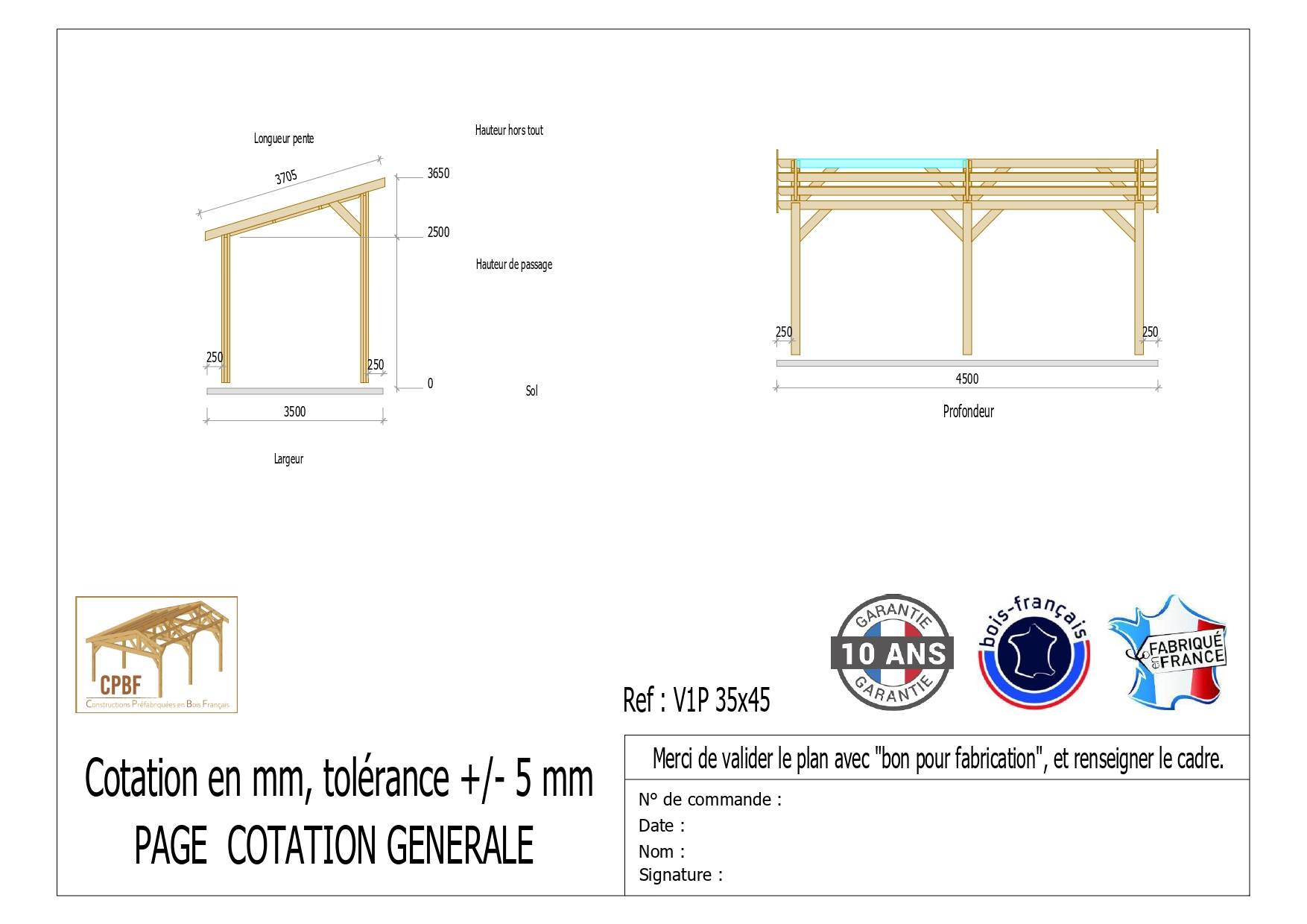 Cpbf Charpentes - Carport une pente 350cmx450cm, bois DOUGLAS Français (Charpente en bois-auvent-abri voiture) 16 m². Garantie 10 ans - Image 2
