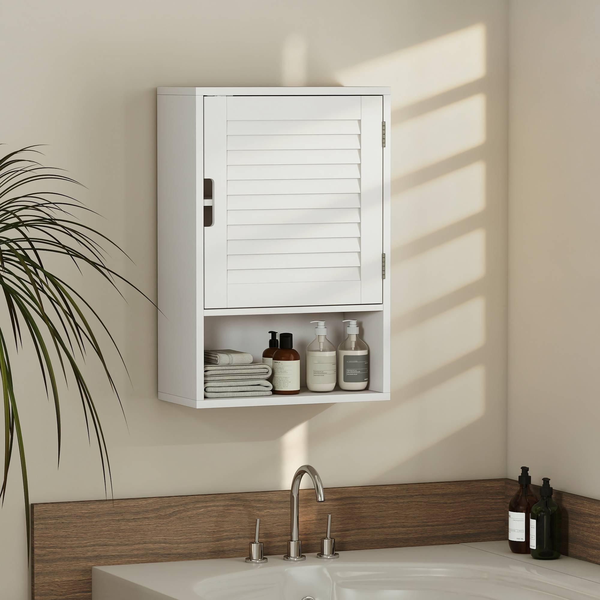 Sans Marque - Meuble salle bain mural une porte étagères réglables 40x20x60 cm blanc - Image 4