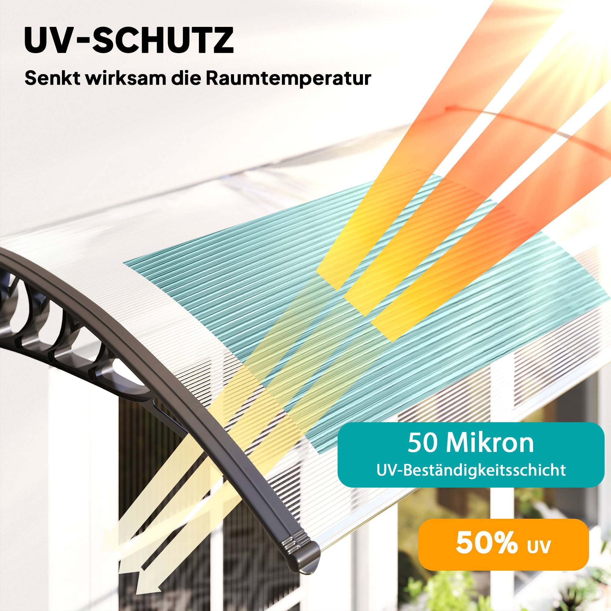 Auvent de porte polycarbonate pour fenêtre protection anti-UV et pluie 150x90cm Blanc - ComfortXL Outdoor Living - Image 6