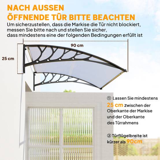 Auvent de porte polycarbonate pour fenêtre protection anti-UV et pluie 150x90cm Blanc - ComfortXL Outdoor Living - Image 9