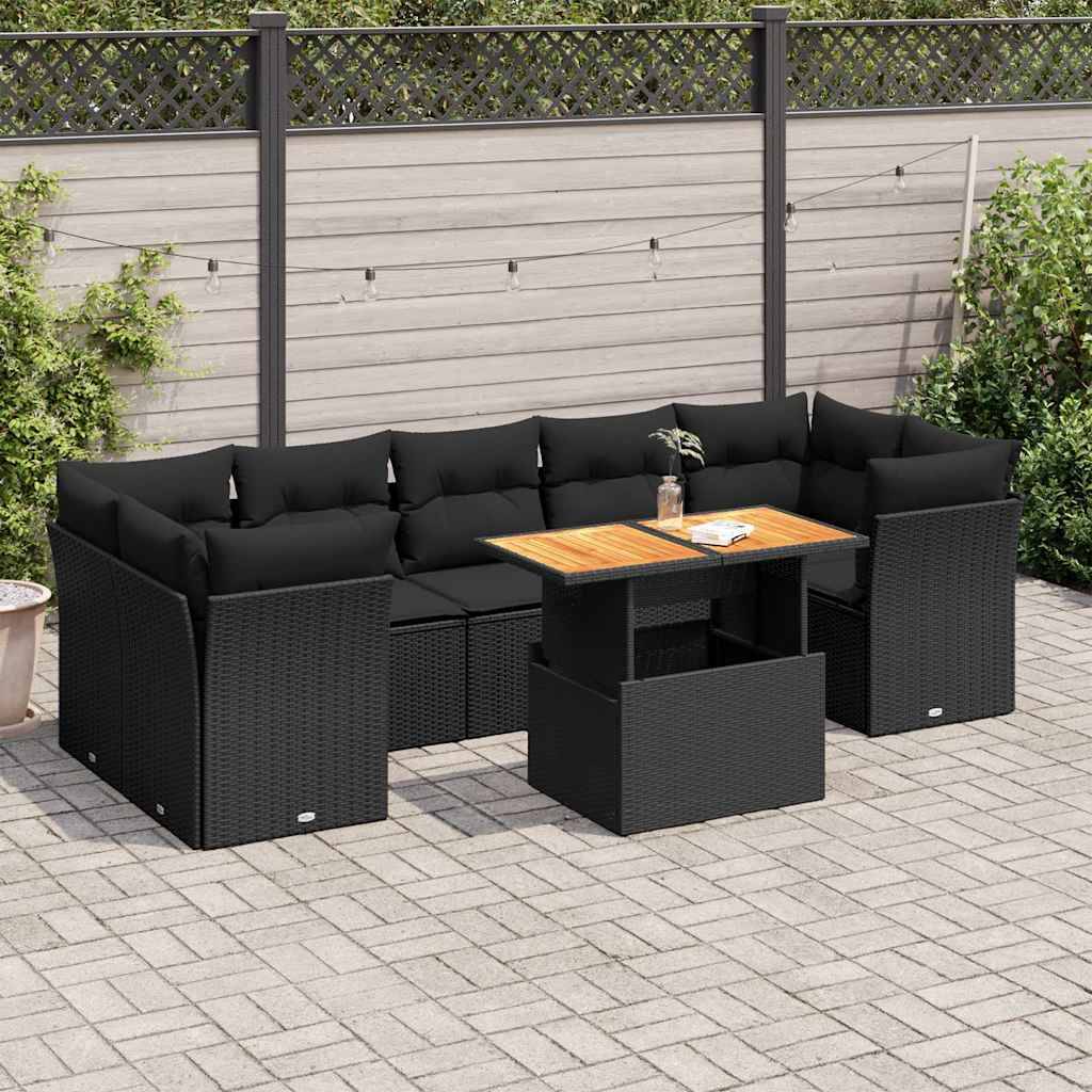 ComfortXL - Grand salon de jardin 8 places résine tressée et bois table relevable rangements Noir – ComfortXL Outdoor Living - Image 1