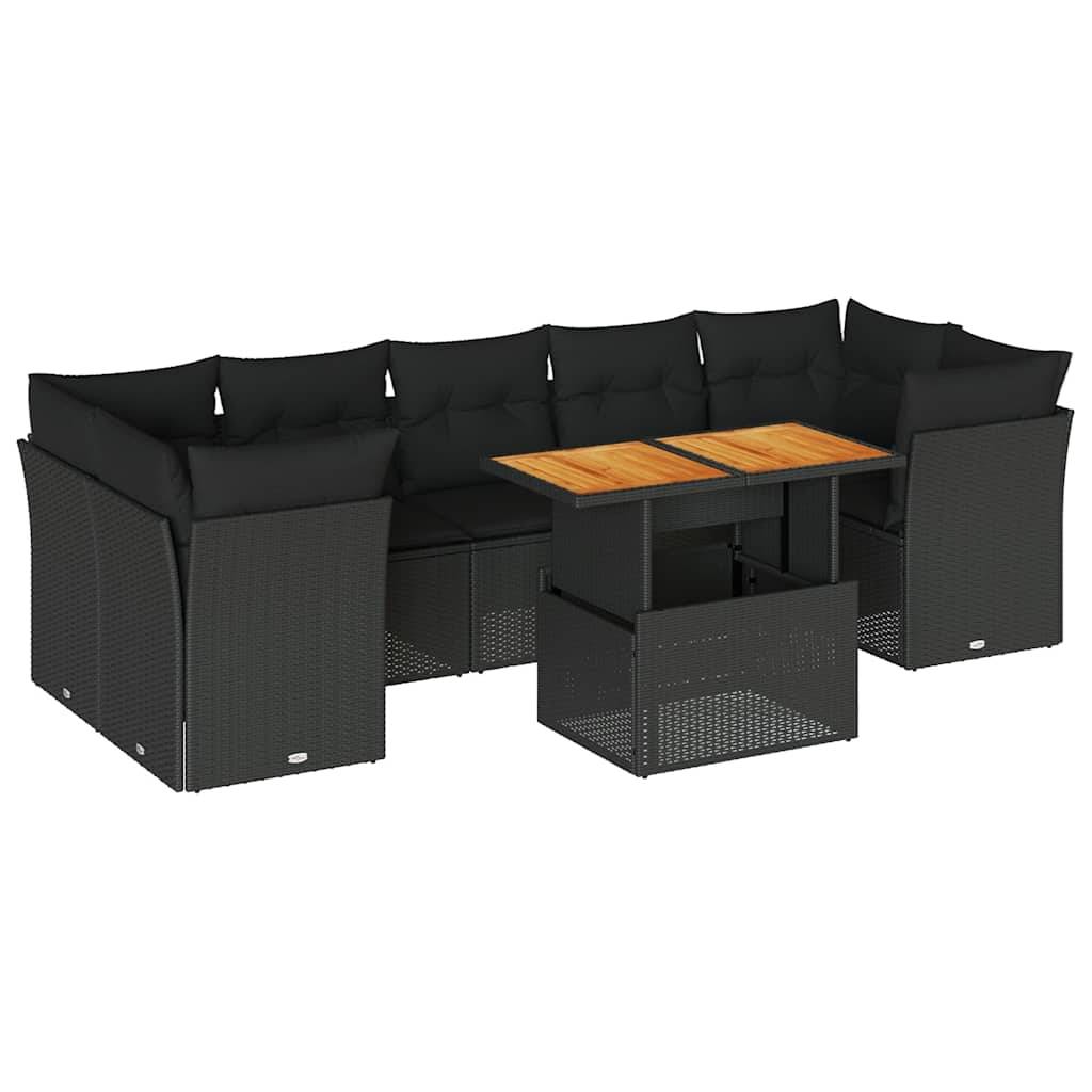 ComfortXL - Grand salon de jardin 8 places résine tressée et bois table relevable rangements Noir – ComfortXL Outdoor Living - Image 2
