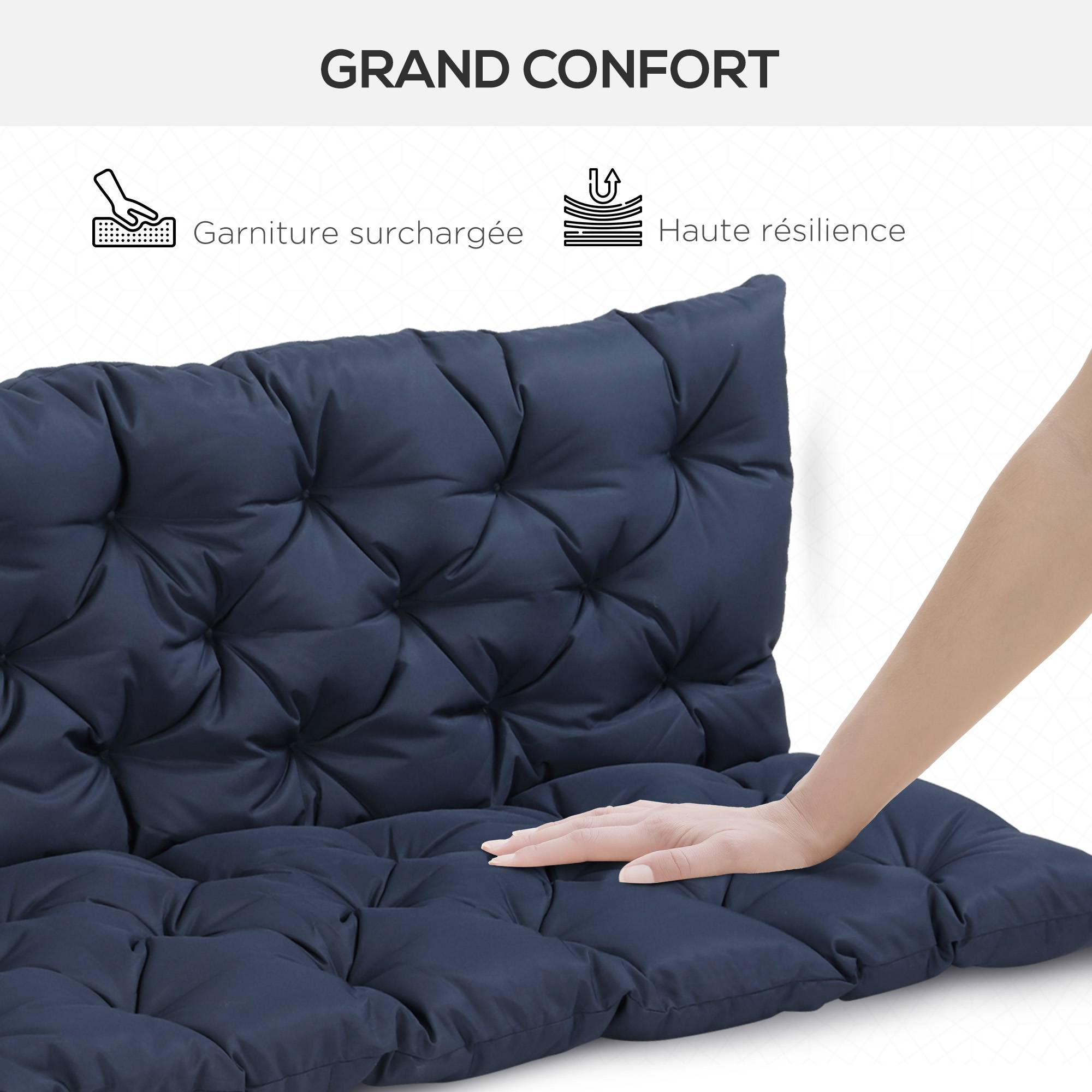 Maison Chic - Coussin Assise Dossier pour Banc de Jardin balancelle canapé 3 Places Grand Confort 150 x 98 x 8 cm Bleu - Image 7