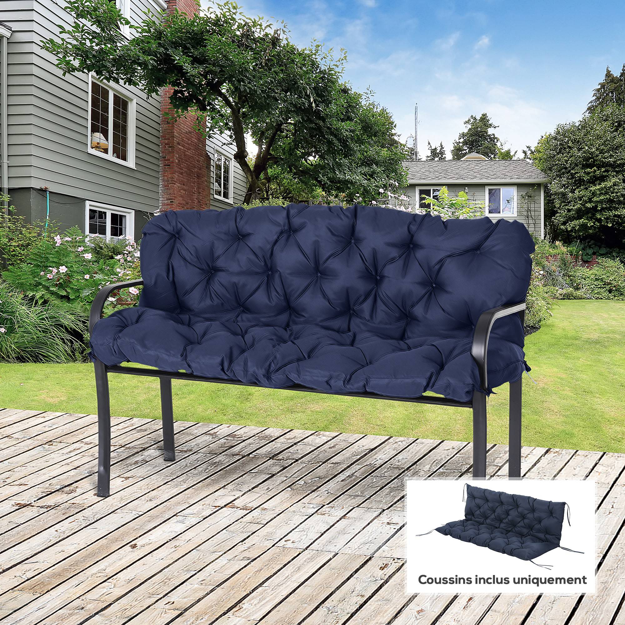 Maison Chic - Coussin Assise Dossier pour Banc de Jardin balancelle canapé 3 Places Grand Confort 150 x 98 x 8 cm Bleu - Image 2