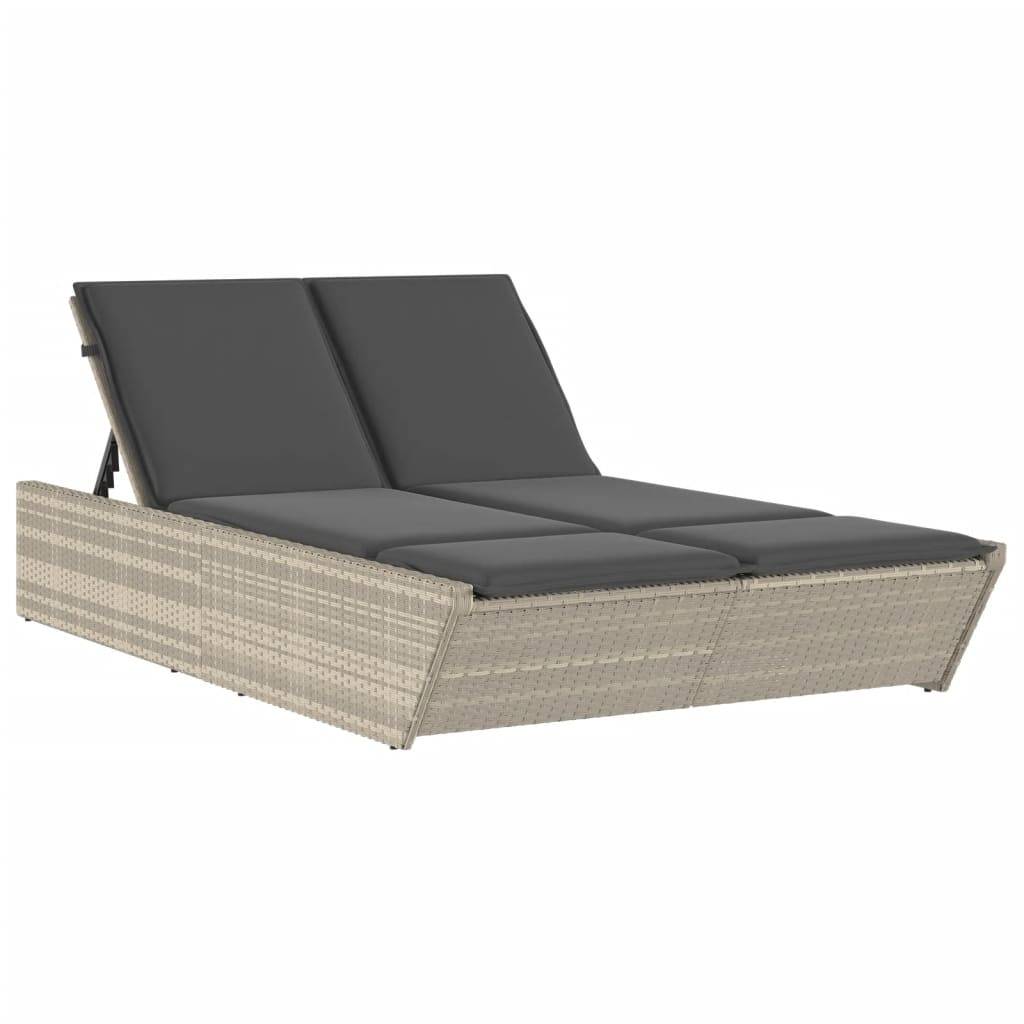 Chaise longue double résine tressée coussins gris clair 118 x 200 x 50.5/62.5/73.5/83 cm - PANGIVO - Image 2