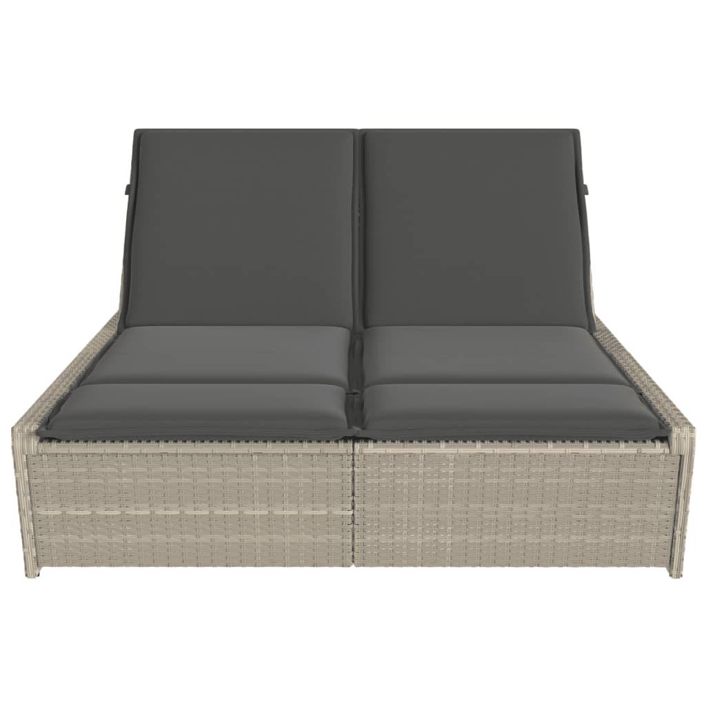 Chaise longue double résine tressée coussins gris clair 118 x 200 x 50.5/62.5/73.5/83 cm - PANGIVO - Image 3