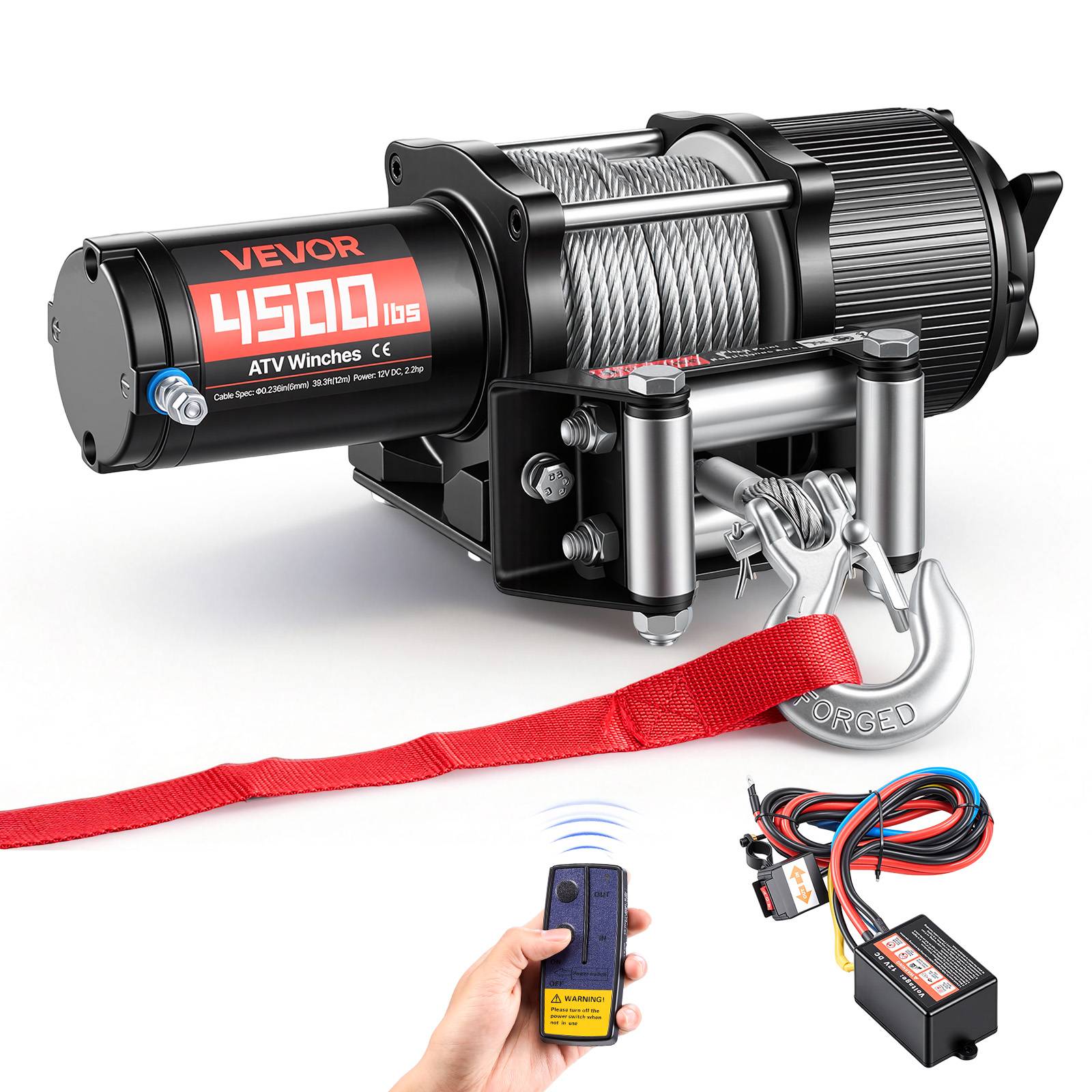 Vevor - VEVOR Treuil électrique 12 V 2041 kg pour quad et SSV, câble acier 6 mm x 12 m, télécommandes sans fil et filaire. - Image 1
