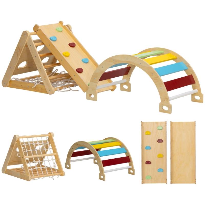 Structure d’escalade intérieure 7-en-1, triangle de Pikler avec toboggan et arche d’escalade, multicolore - Image 1