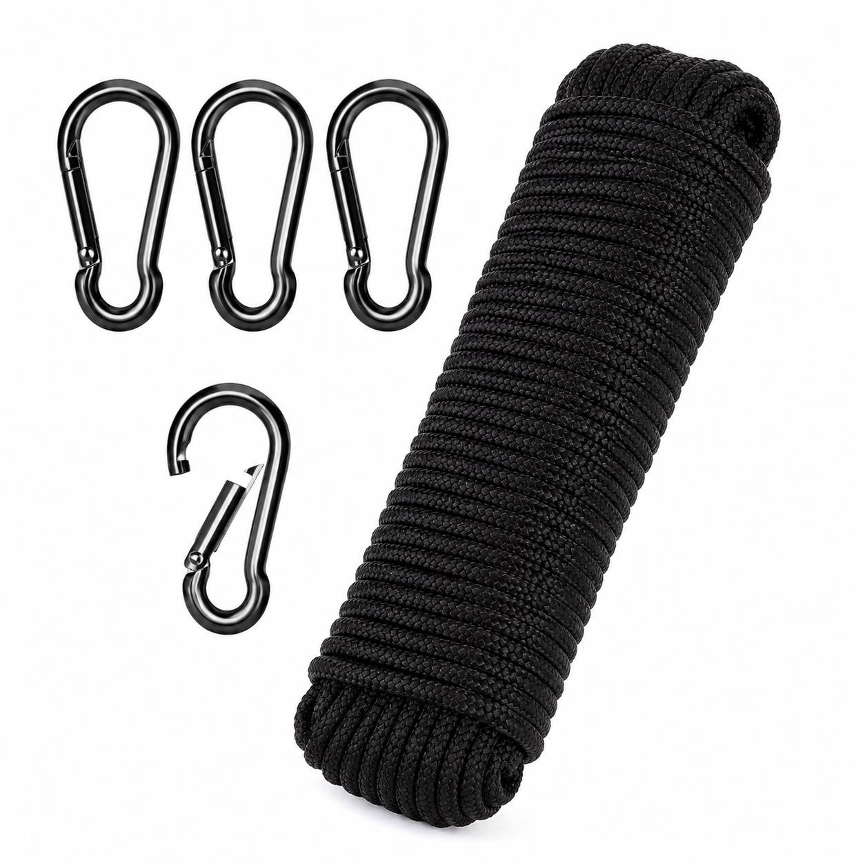 Corde de Mât de Drapeau Nylon Résistante aux Intempéries avec 4 Mousquetons - Image 1
