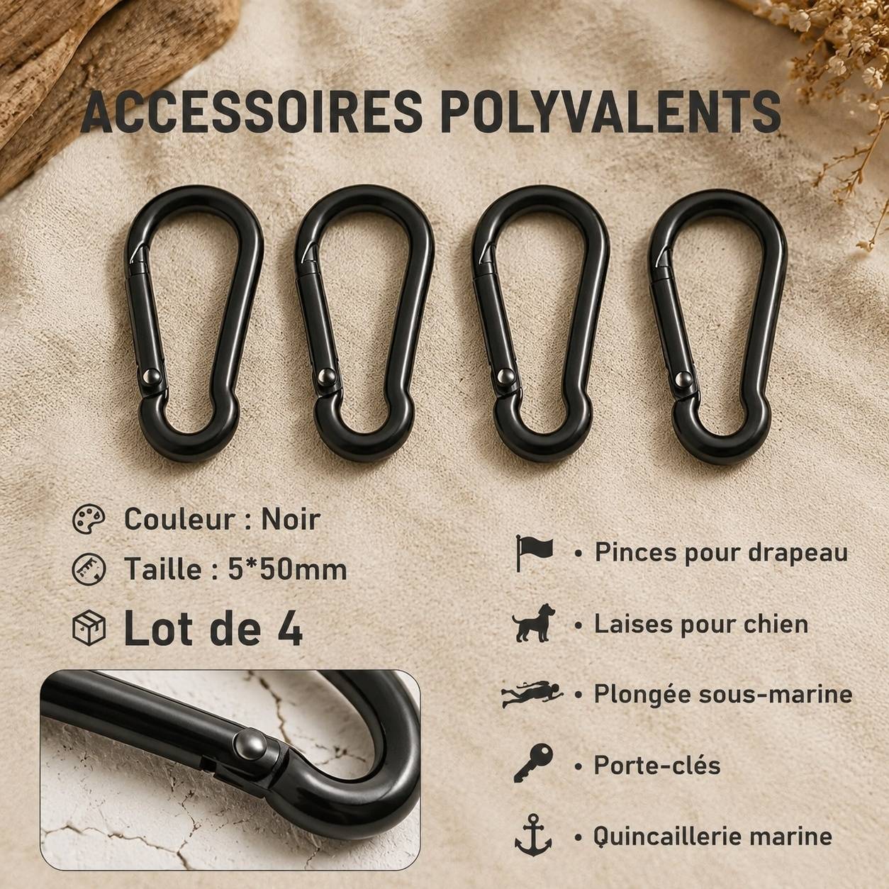 Corde de Mât de Drapeau Nylon Résistante aux Intempéries avec 4 Mousquetons - Image 4