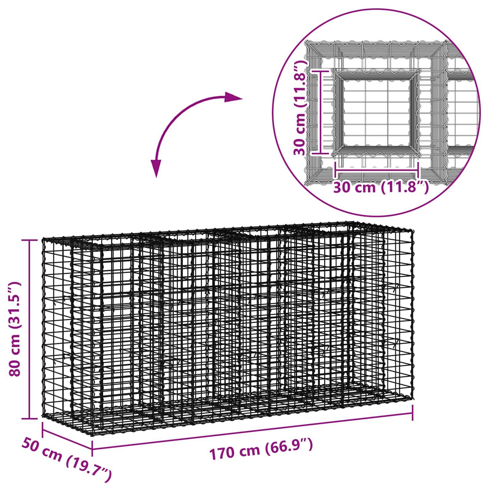 Lit surélevé gabion Acier galvanisé Argenté 170 x 50 x 80 cm - PANGIVO - Image 8