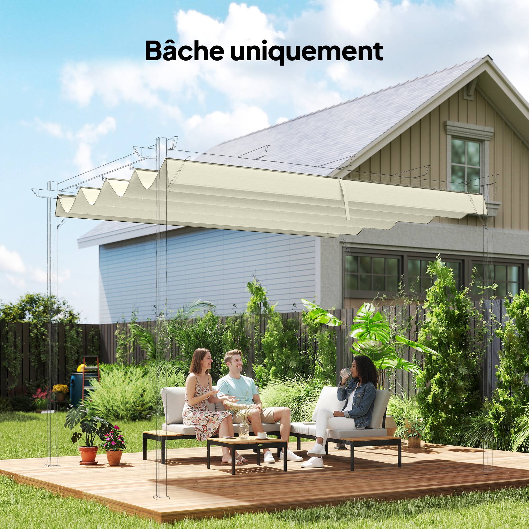 Toile de toit de rechange pour pergola toile de remplacement protection solaire Anti-UV 30+ pour pergola de 3 x 2 m - Image 3