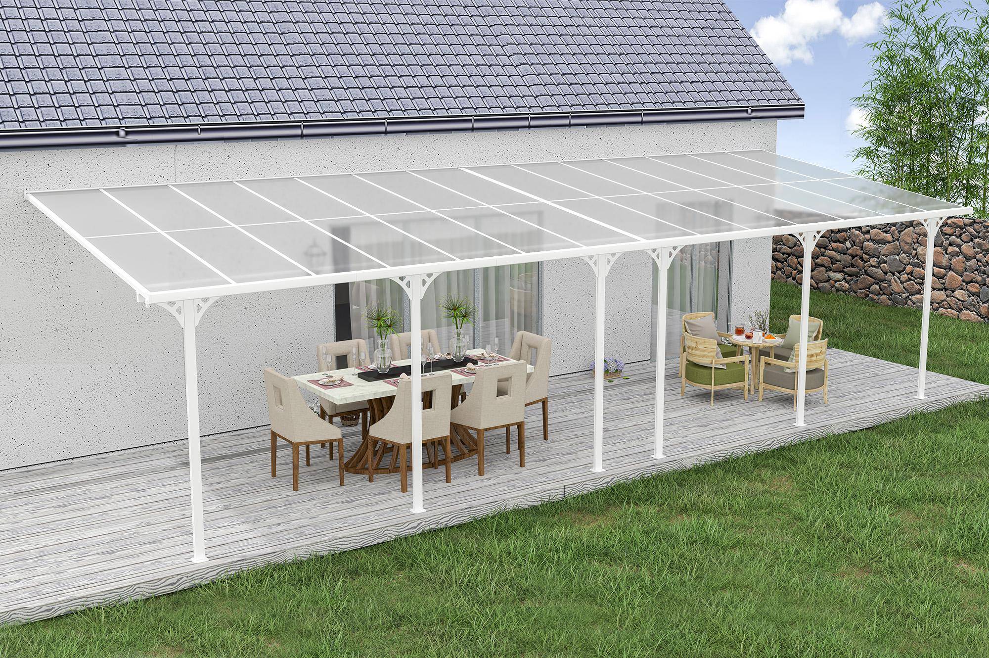 CAZEBOO - Cazeboo Pergola/Carport adossée 27m² KLEO 9x3 m blanc - toit terrasse en aluminium et polycarbonate - Image 5