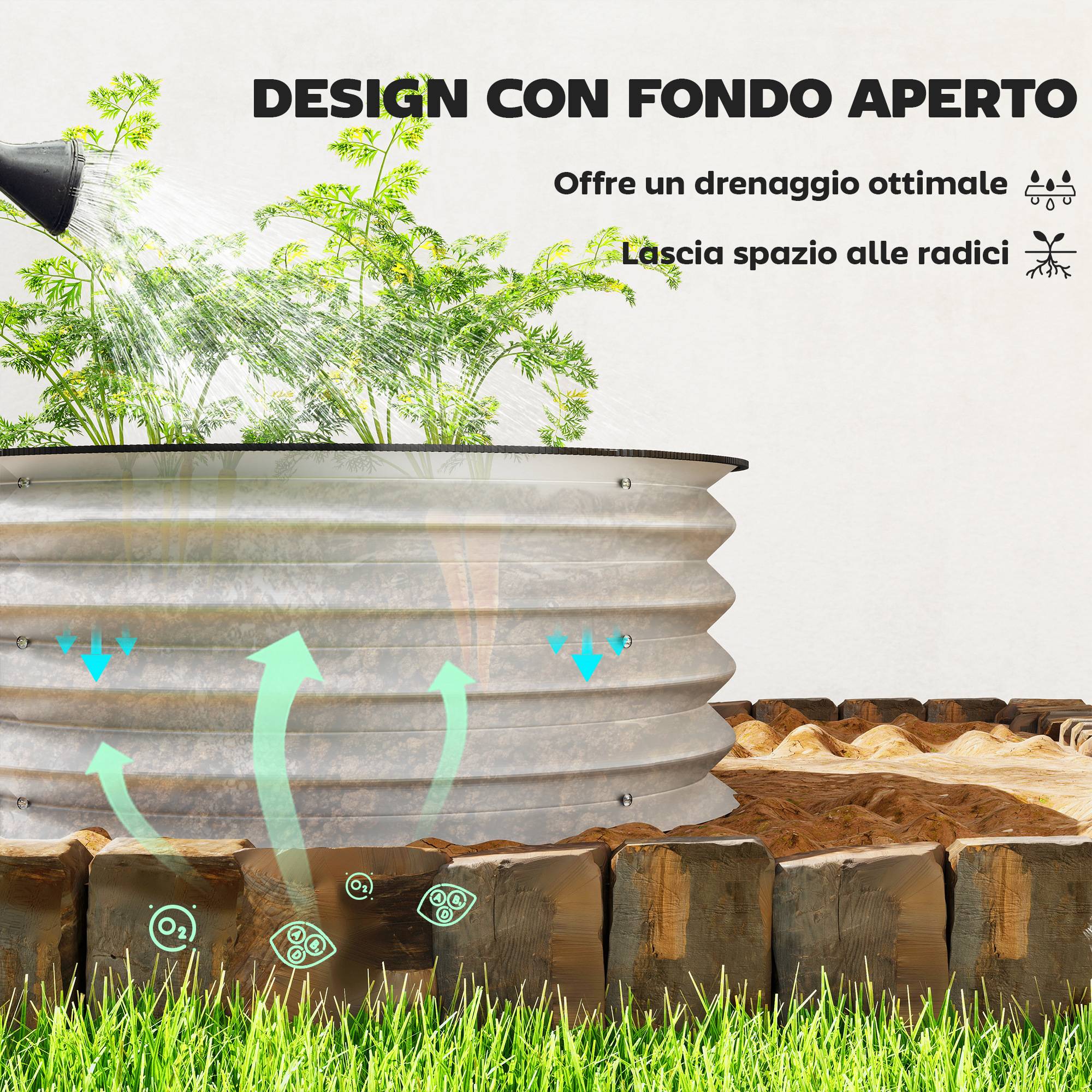 Set 2 Potagers Surélevés Acier Galvanisé Fond Ouvert, Ø60x30cm, Argent - Image 7
