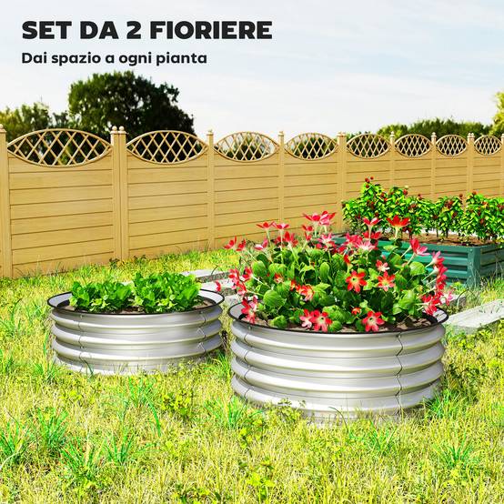 Set 2 Potagers Surélevés Acier Galvanisé Fond Ouvert, Ø60x30cm, Argent - Image 6