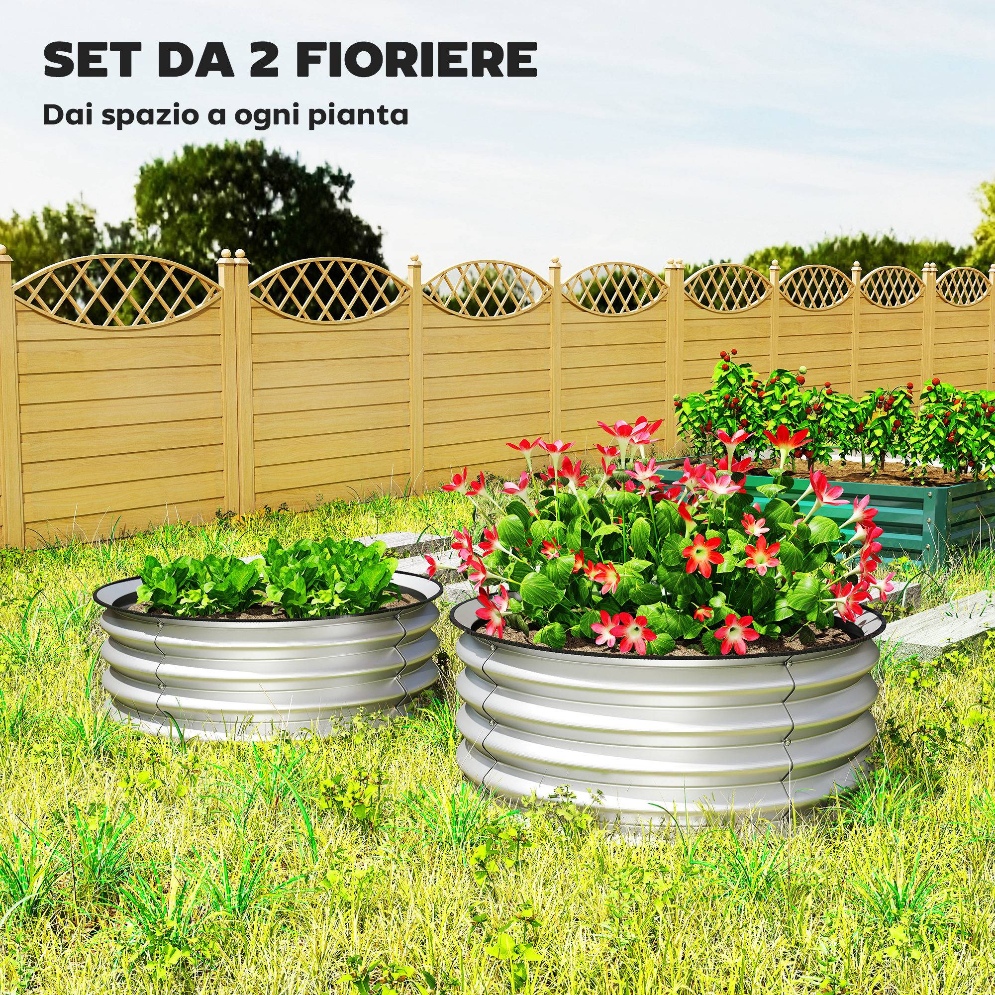 Set 2 Potagers Surélevés Acier Galvanisé Fond Ouvert, Ø60x30cm, Argent - Image 6