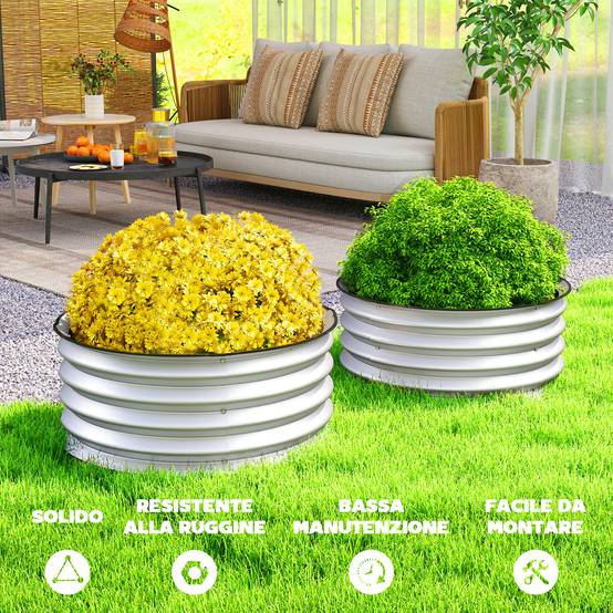 Set 2 Potagers Surélevés Acier Galvanisé Fond Ouvert, Ø60x30cm, Argent - Image 9