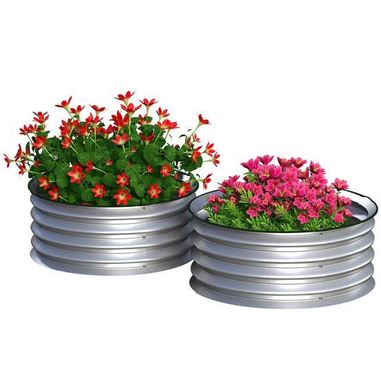 Set 2 Potagers Surélevés Acier Galvanisé Fond Ouvert, Ø60x30cm, Argent - Image 1
