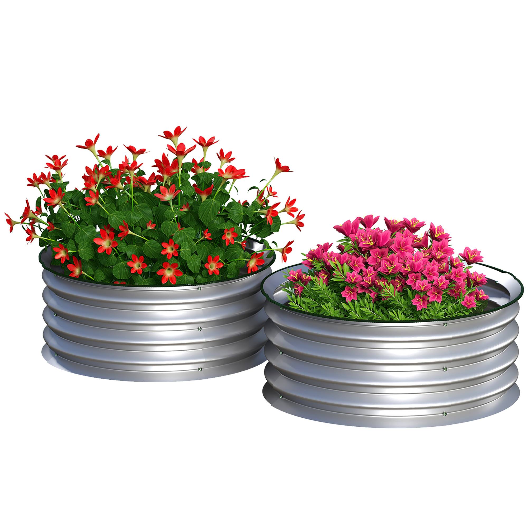 Set 2 Potagers Surélevés Acier Galvanisé Fond Ouvert, Ø60x30cm, Argent - Image 1