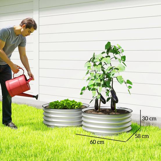 Set 2 Potagers Surélevés Acier Galvanisé Fond Ouvert, Ø60x30cm, Argent - Image 5
