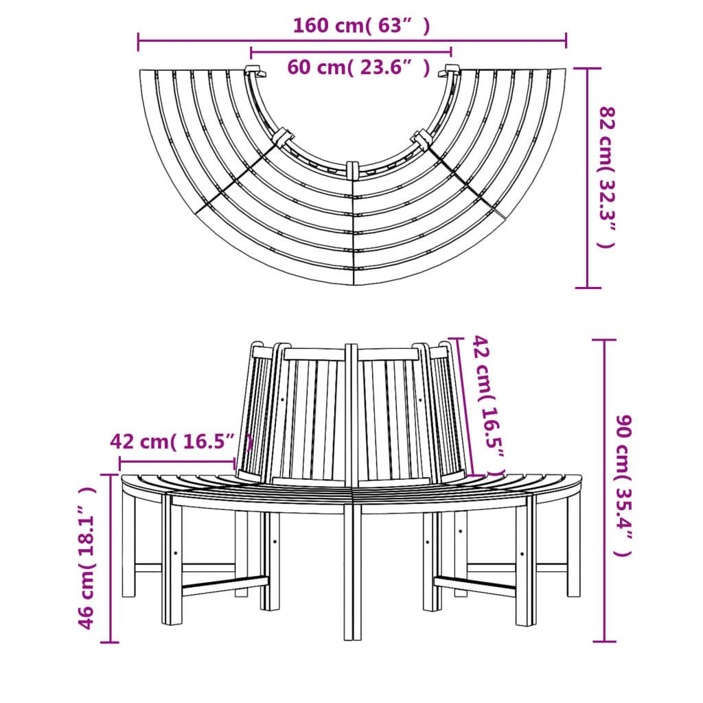 Banc Tour Arbre Demi-Rond Bois Teck Massif Aménagement Extérieur Ø160cm Brun - ComfortXL Outdoor Living - Image 7